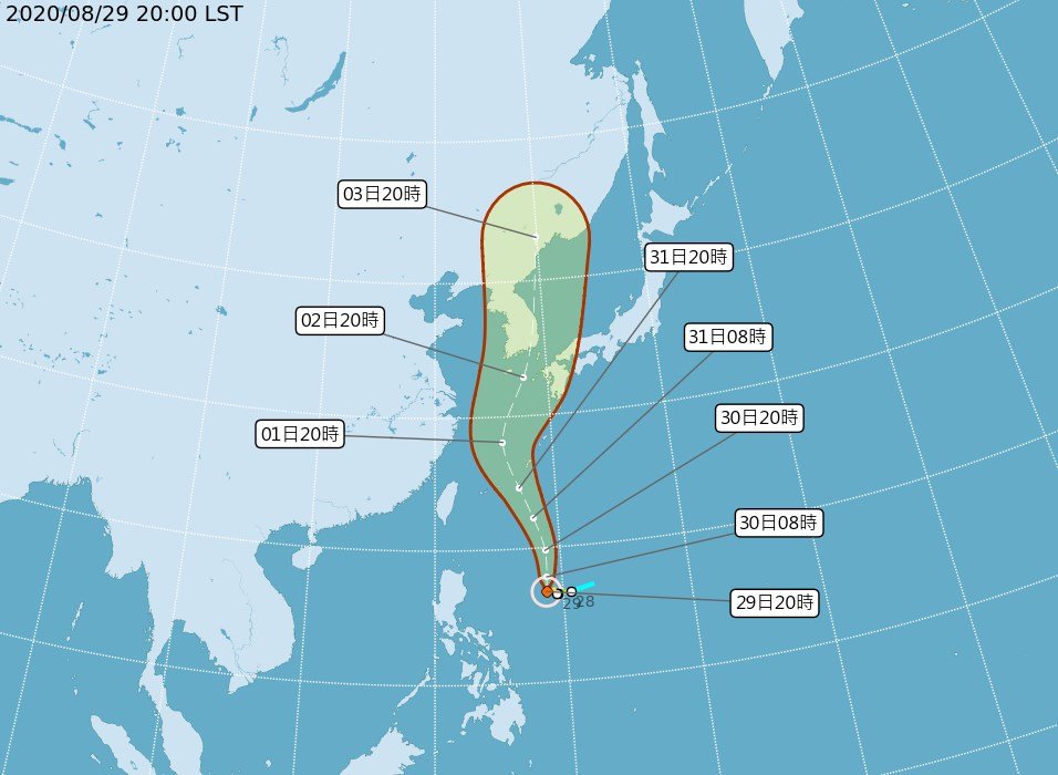 Bão Maysak phát triển thành bão cường độ trung bình, dự đoán từ ngày 31/8 đến 1/9 tiến gần Đài Loan