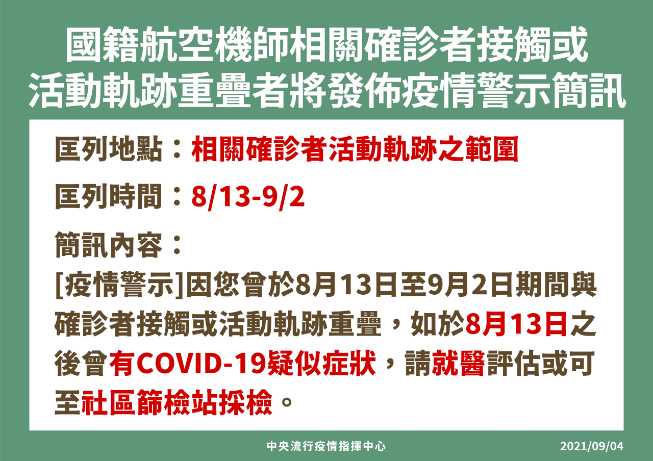 CECC phát 1,1 triệu tin nhắn cảnh báo đến cho những người trùng lịch trình di chuyển với hai phi công nhiễm viêm phổi COVID-19